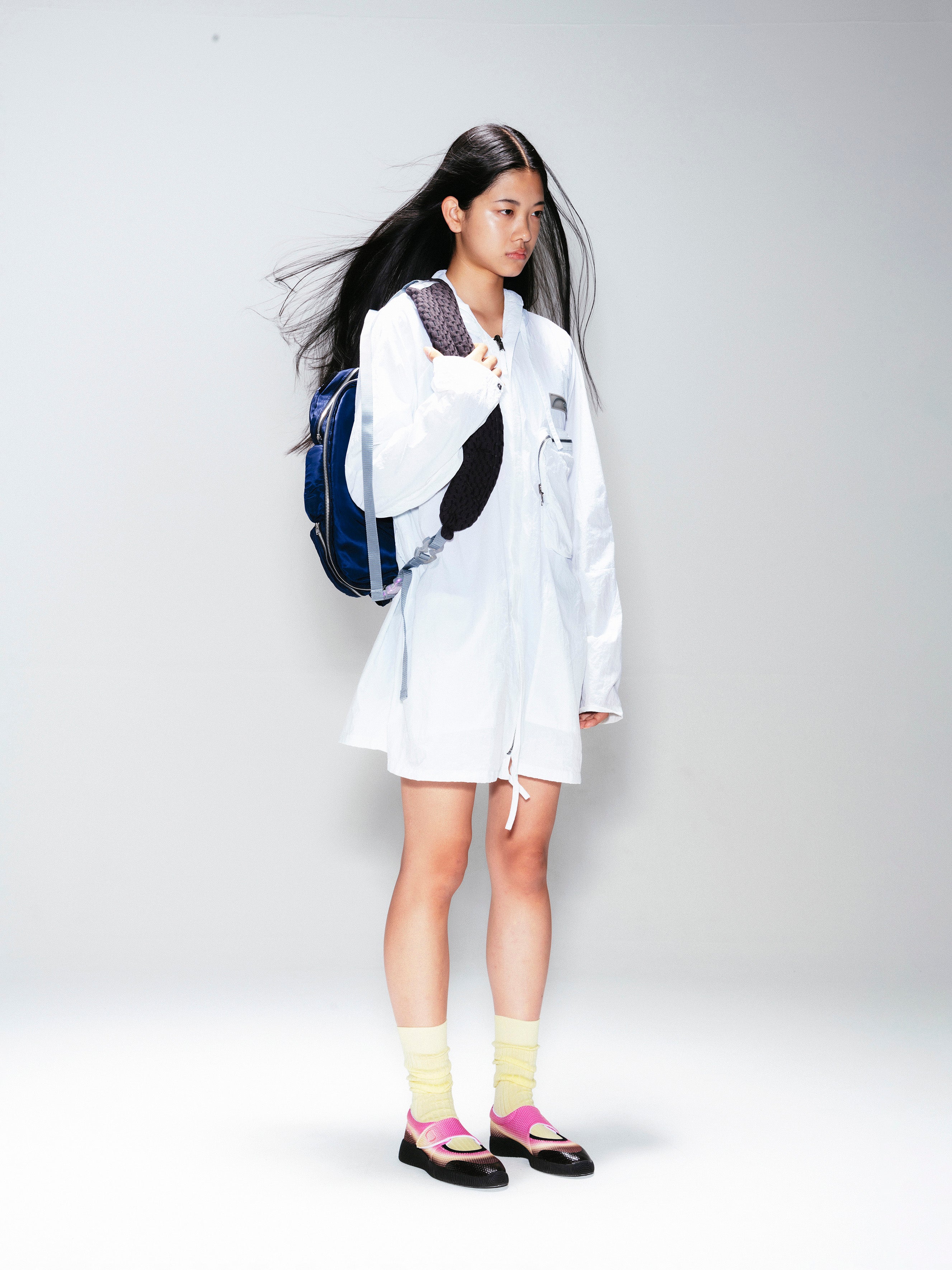 7 Pockets bag Navy × Gray × Aurora purple