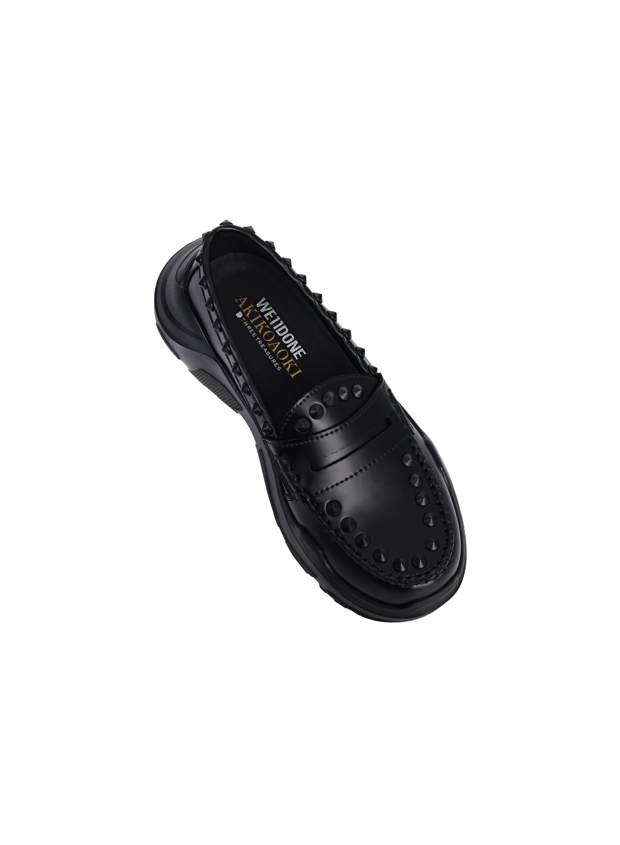 AKIKOAOKI X WE11DONE BLACK WOMENS MATTE BLACK STUDDED LOAFERS