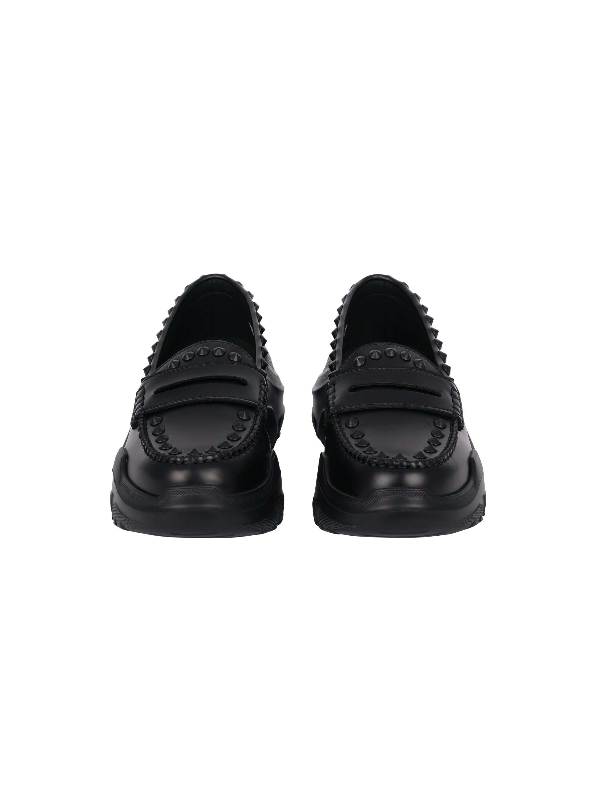 AKIKOAOKI X WE11DONE BLACK WOMENS MATTE BLACK STUDDED LOAFERS