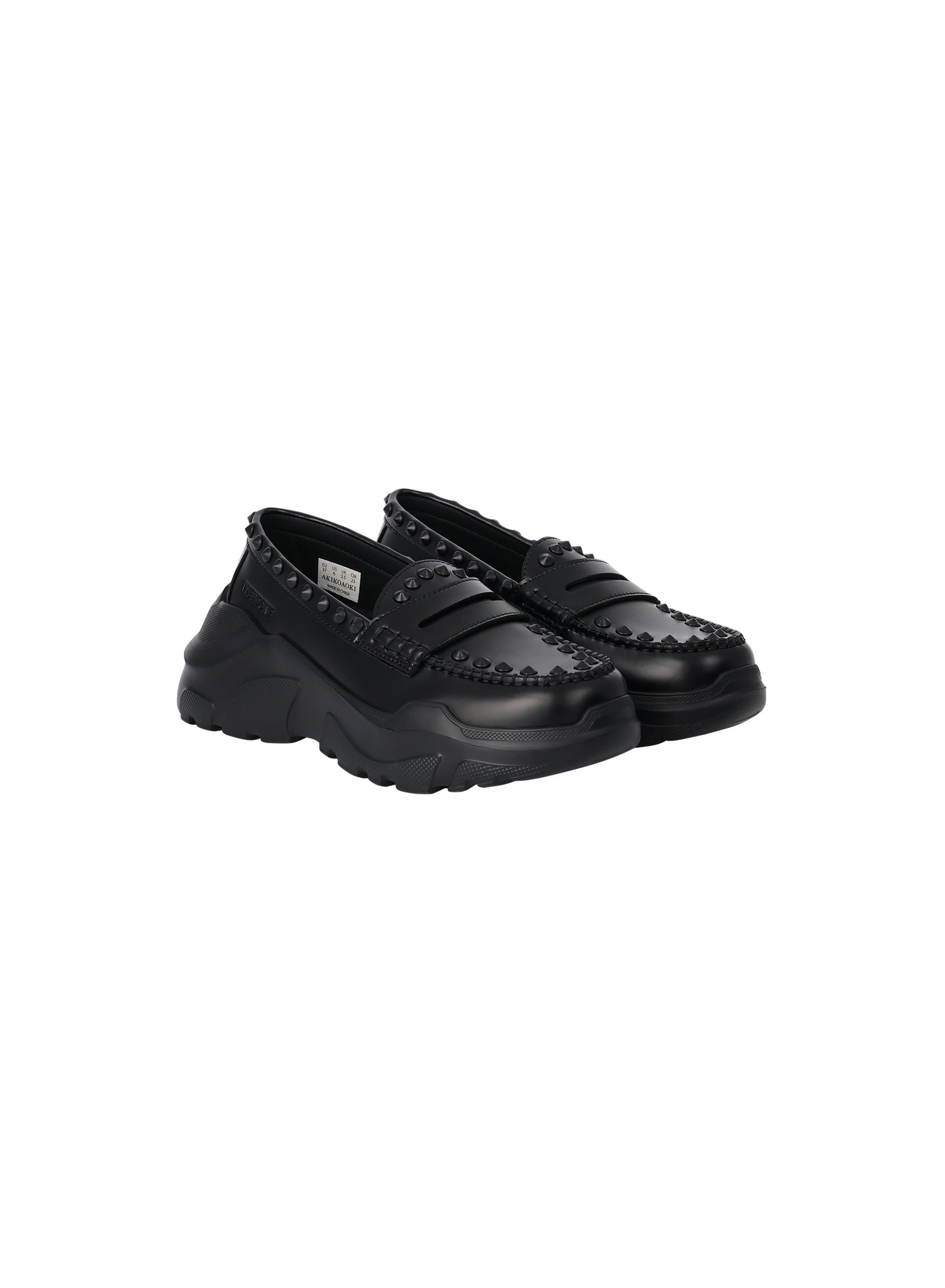 AKIKOAOKI X WE11DONE BLACK WOMENS MATTE BLACK STUDDED LOAFERS
