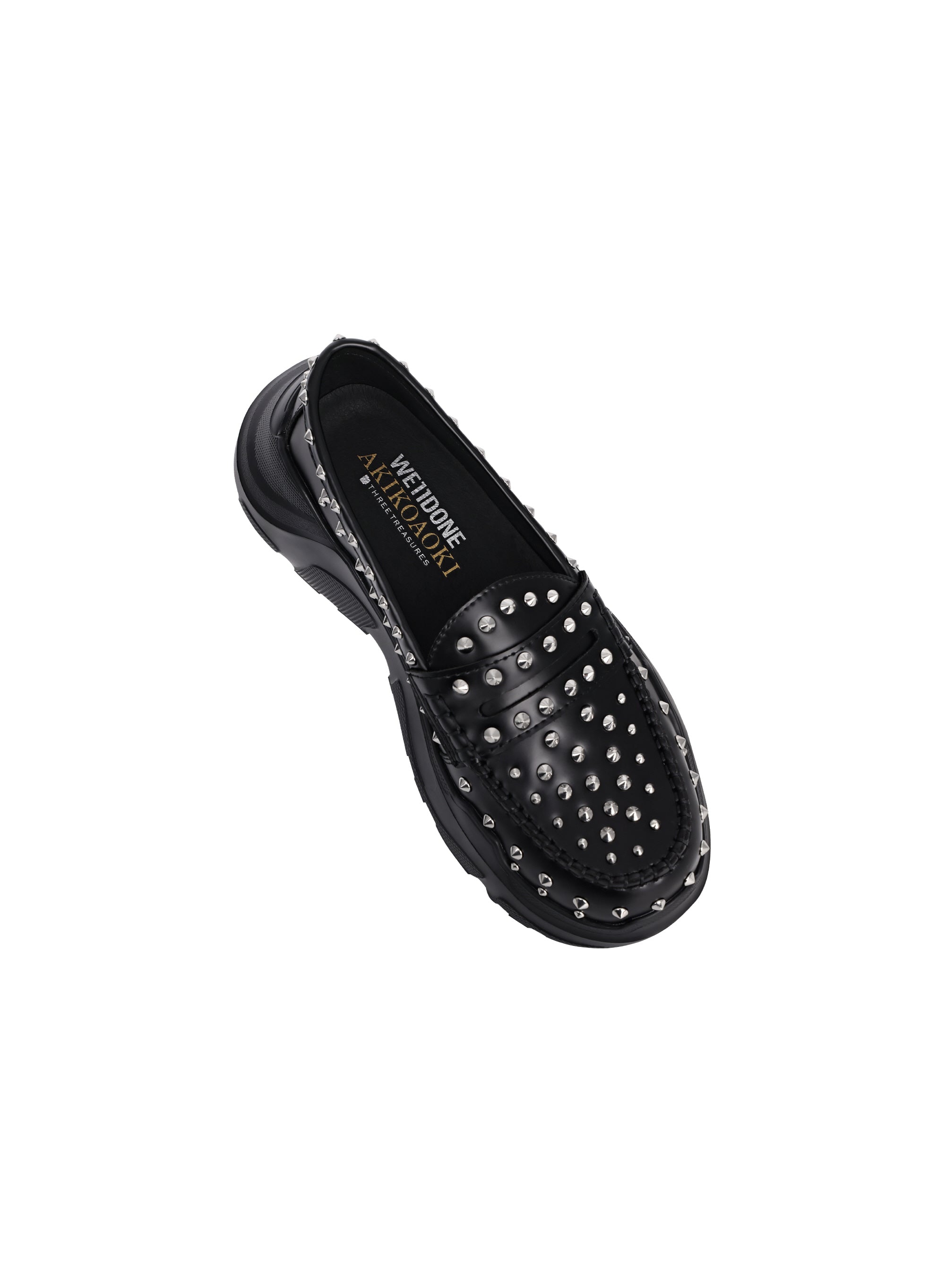 AKIKOAOKI X WE11DONE BLACK WOMENS FULL SILVER STUDDED LOAFERS