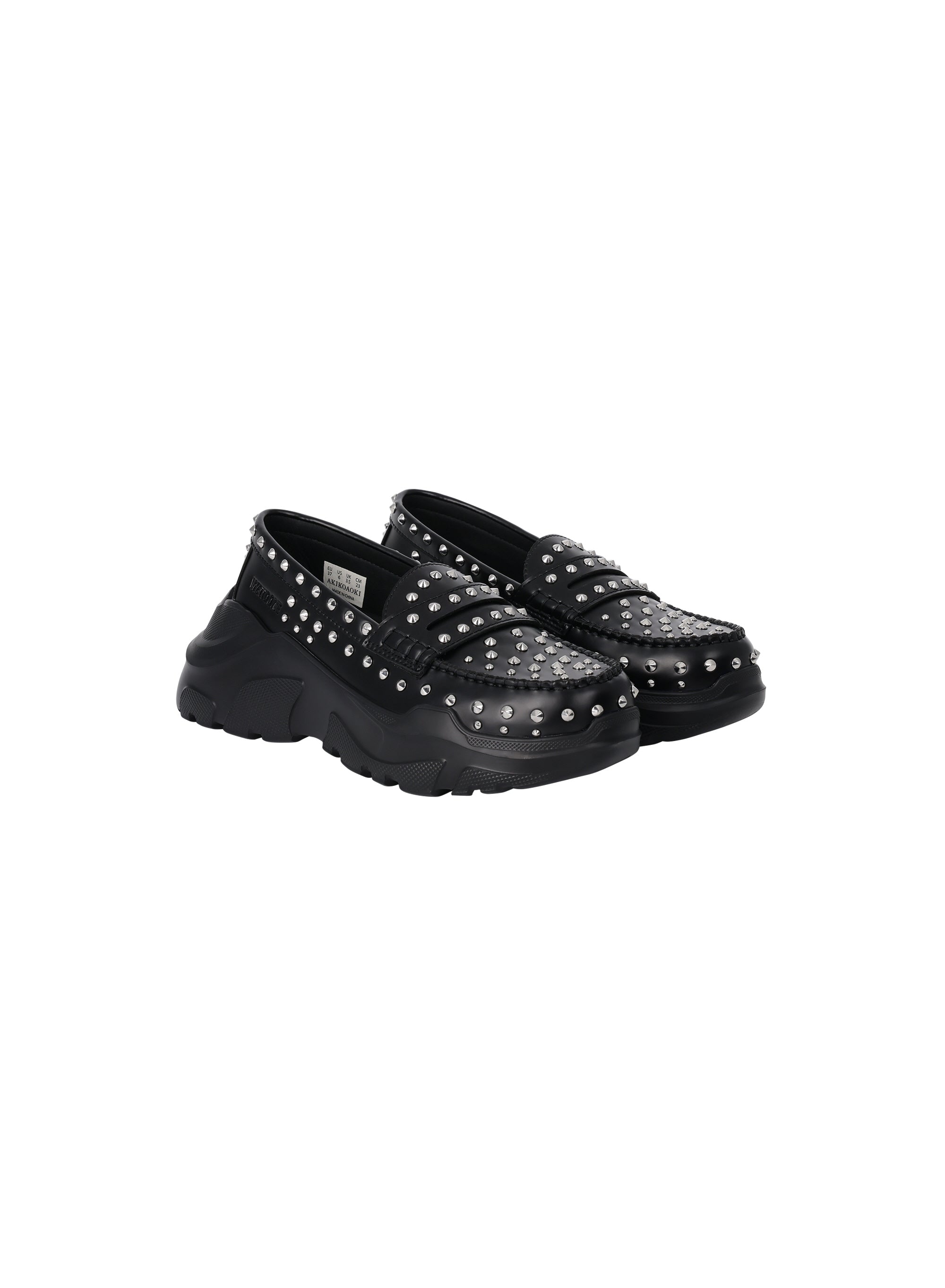 AKIKOAOKI X WE11DONE BLACK WOMENS FULL SILVER STUDDED LOAFERS