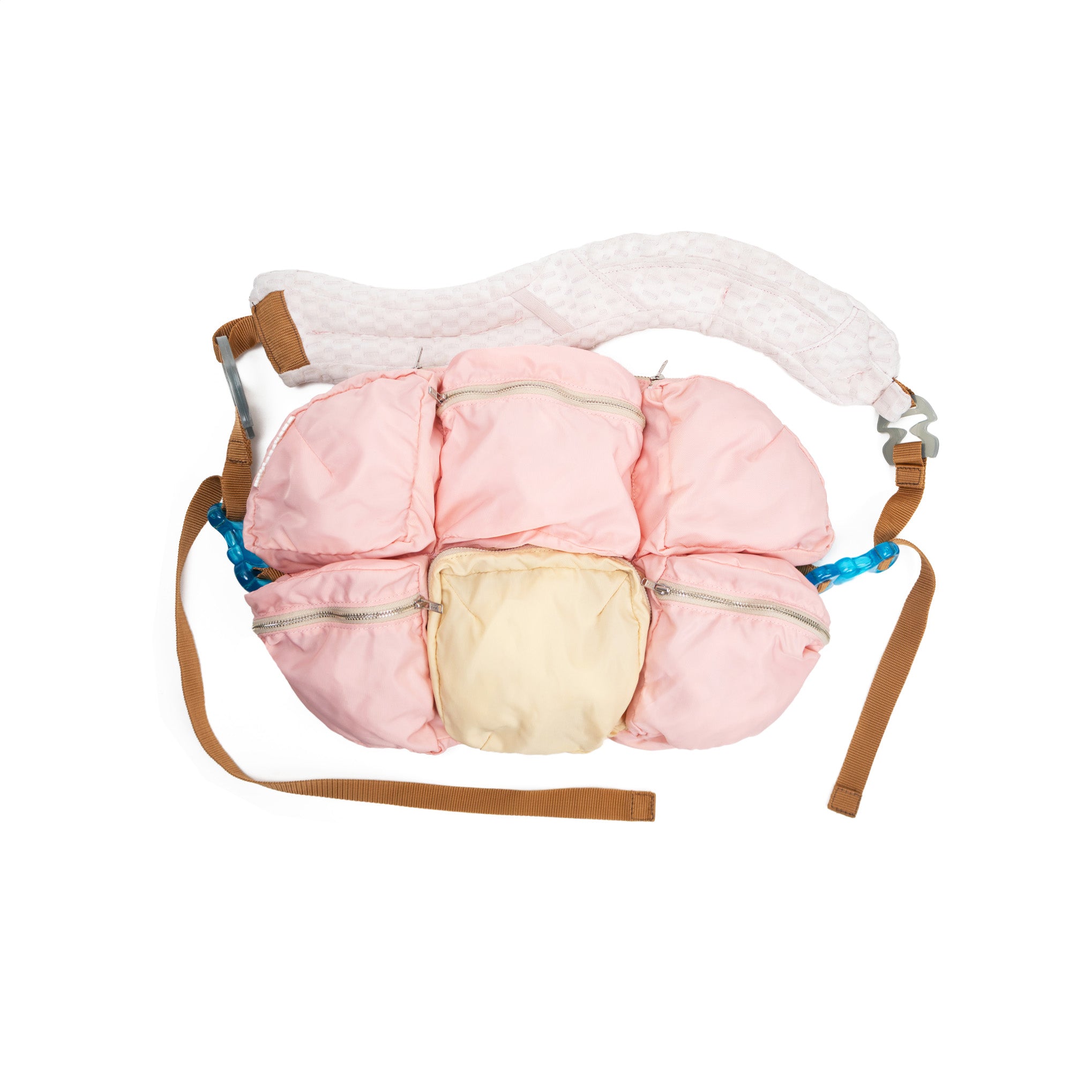 7 Pockets Bag Pink Beige Bicolor x Blue