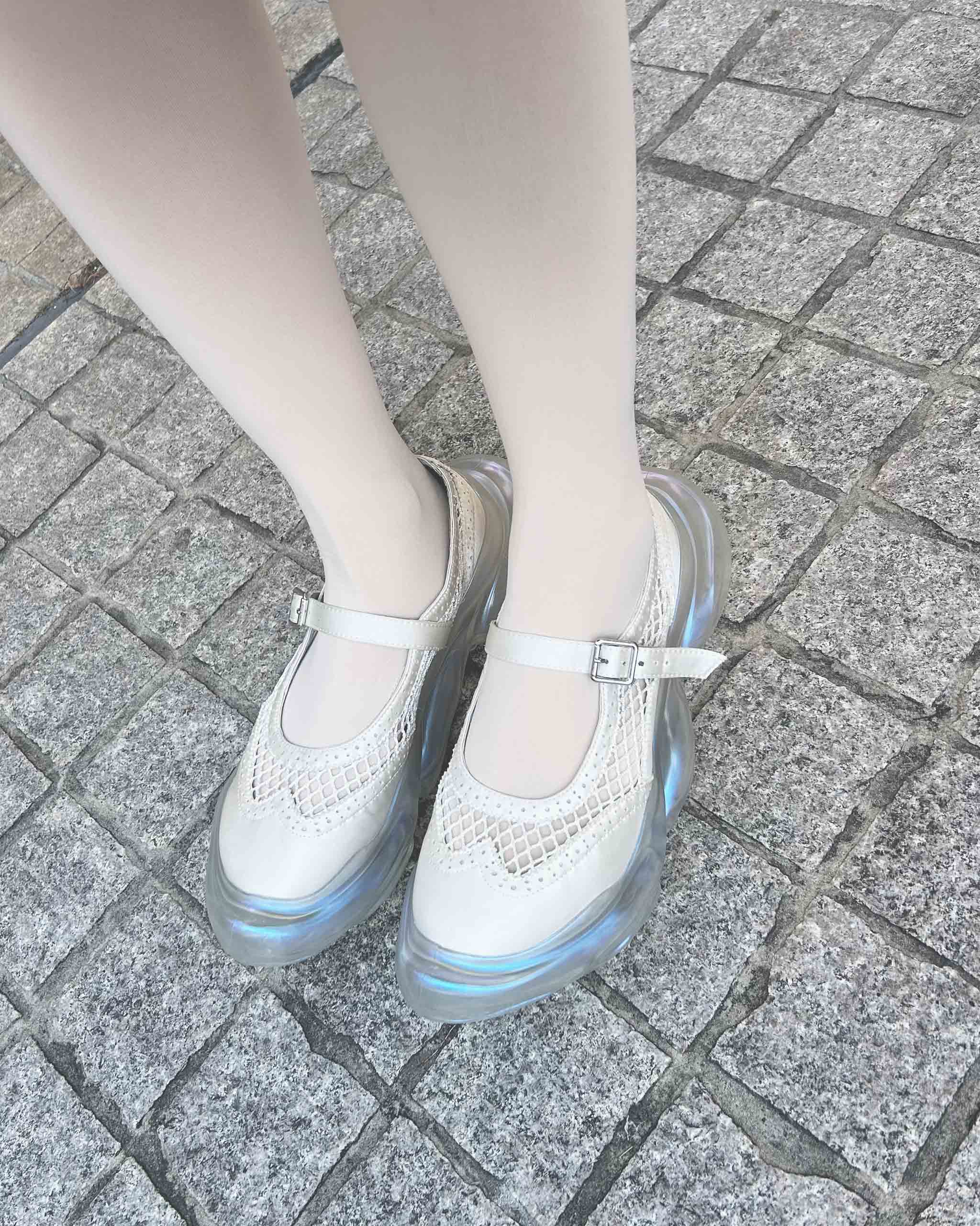 Mirage Mary Jane Mesh White Satin