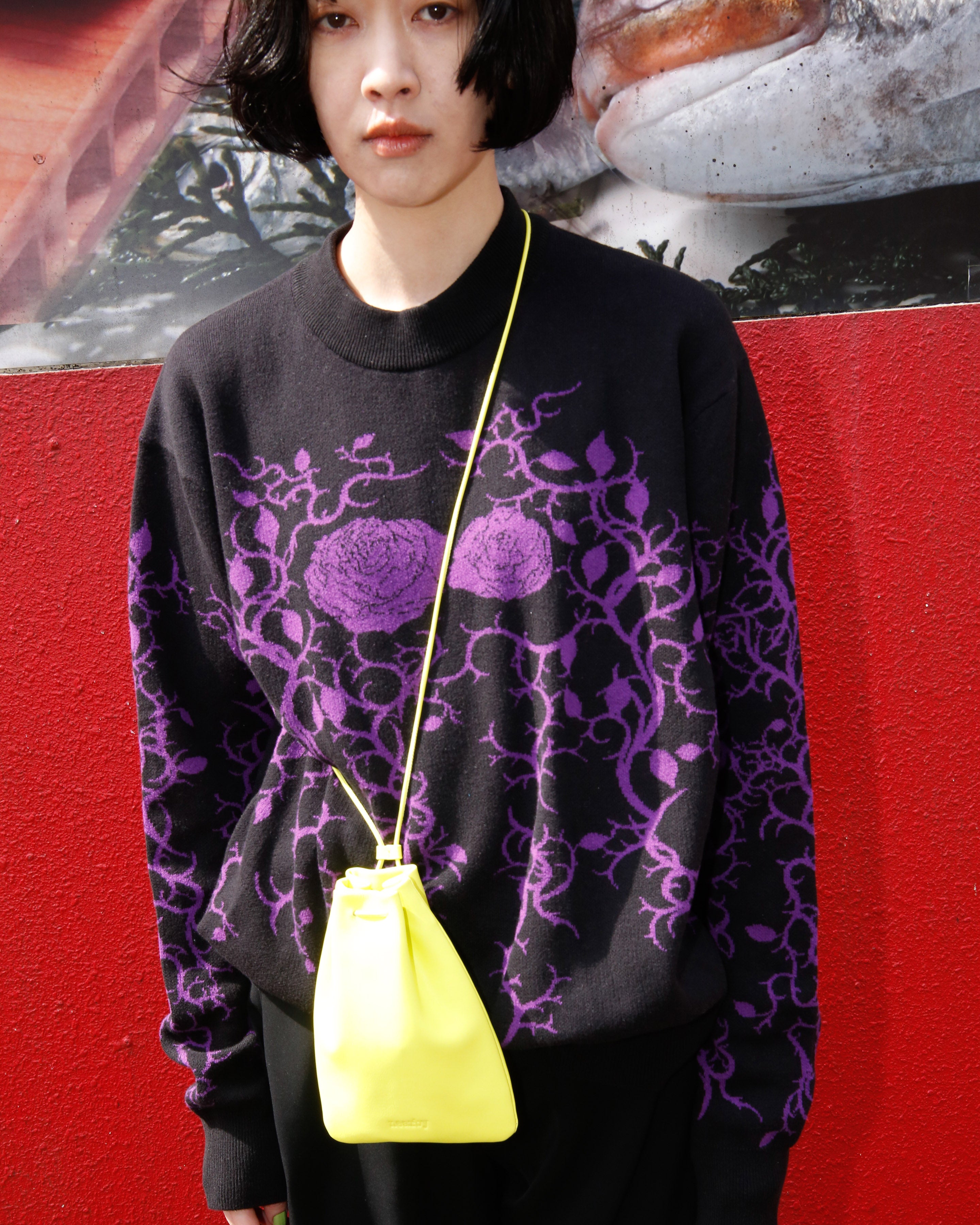 KEISUKEYOSHIDA rose tribal knit Black × Purple