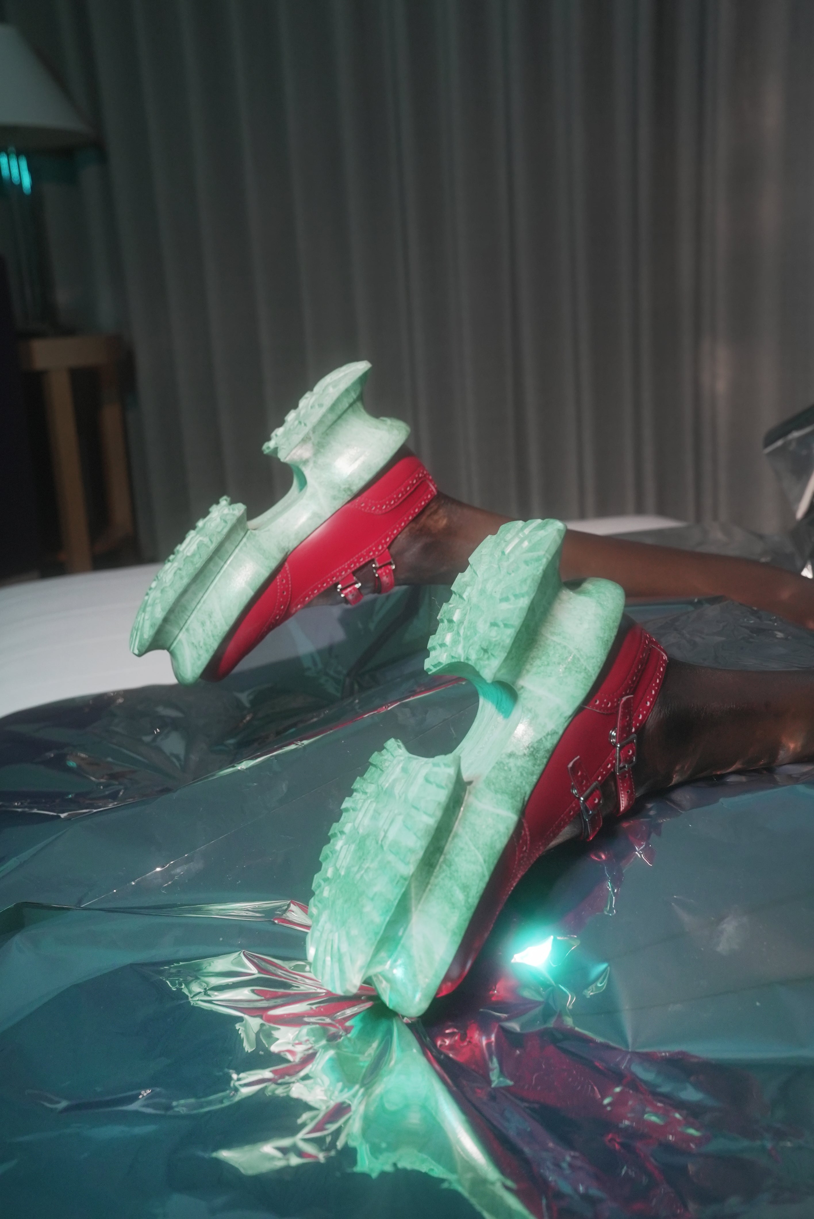 Aerial Garden shoes Red Leather × Jade