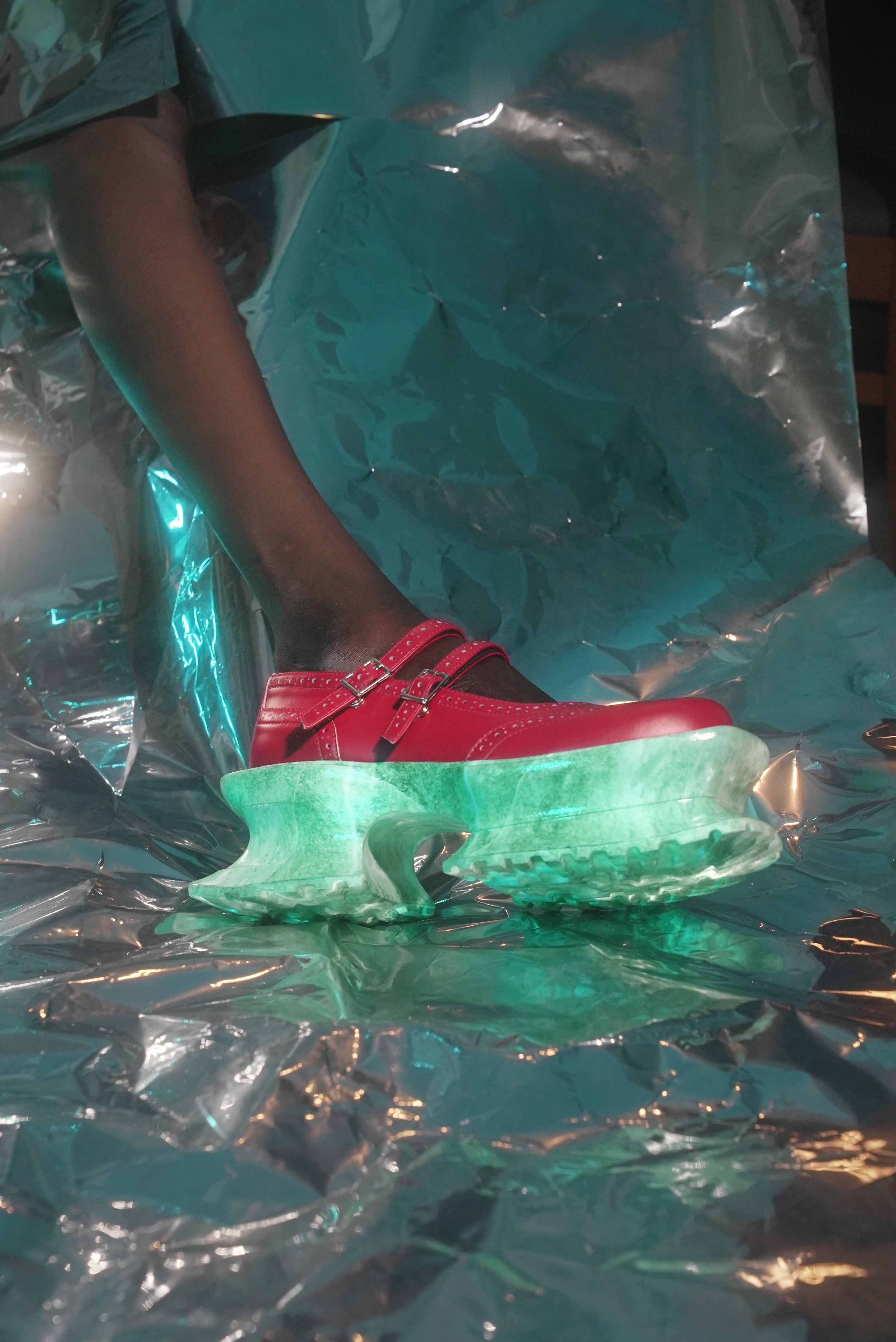 Aerial Garden shoes Red Leather × Jade