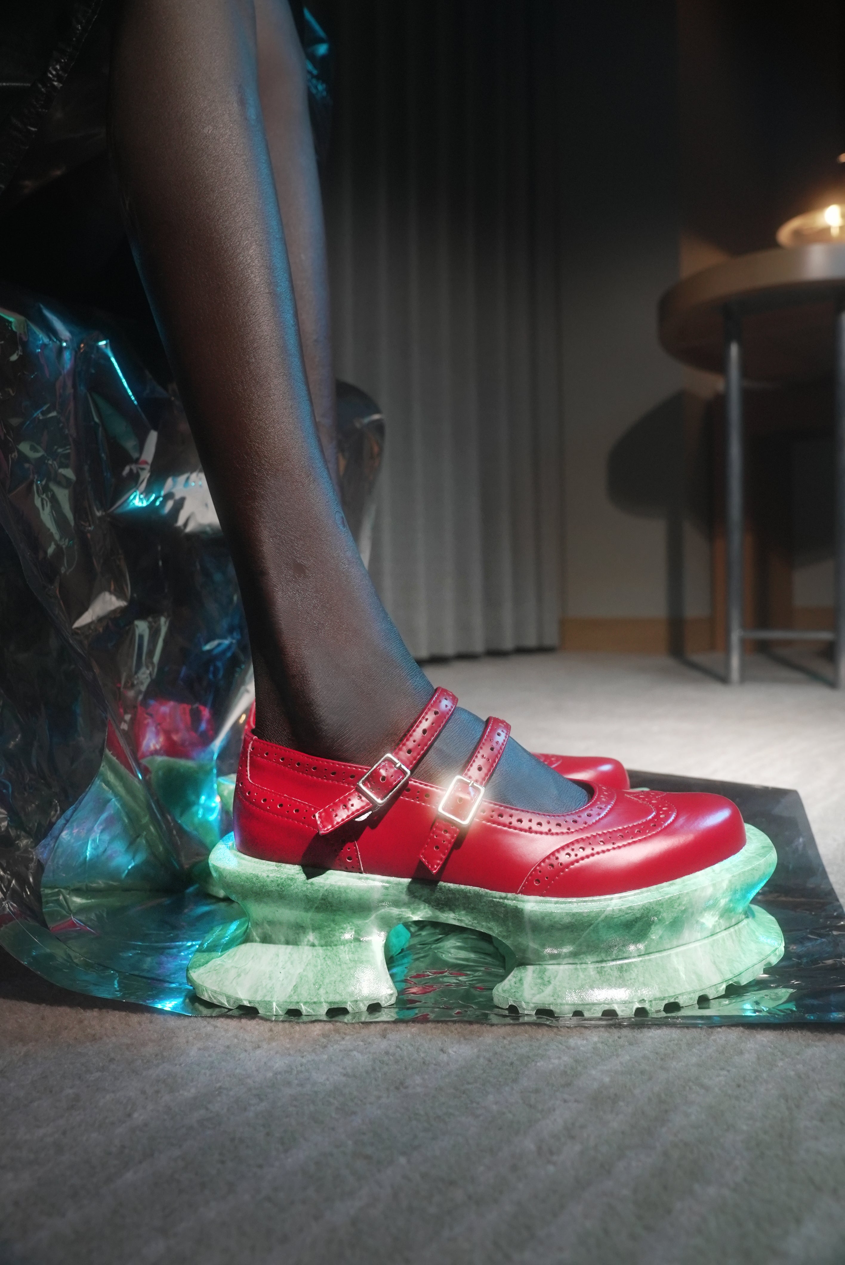Aerial Garden shoes Red Leather × Jade