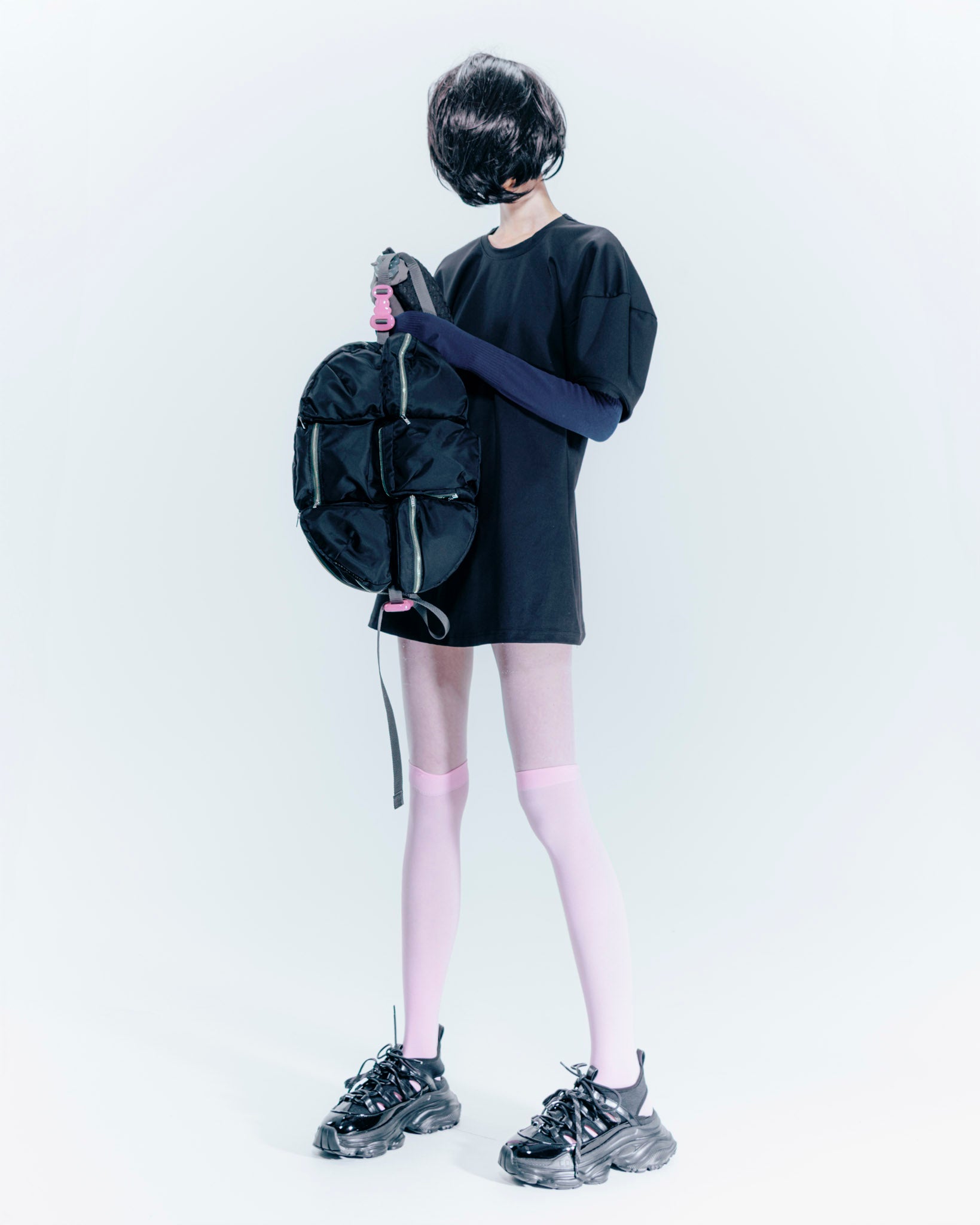 7 Pockets Bag Black×Black×Pink
