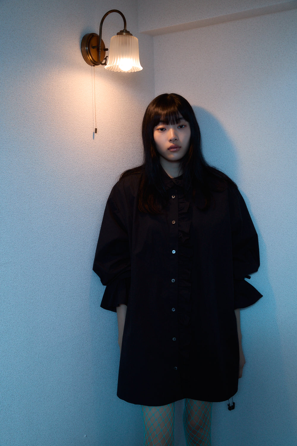 Cotton Frill Collar Shirt Black