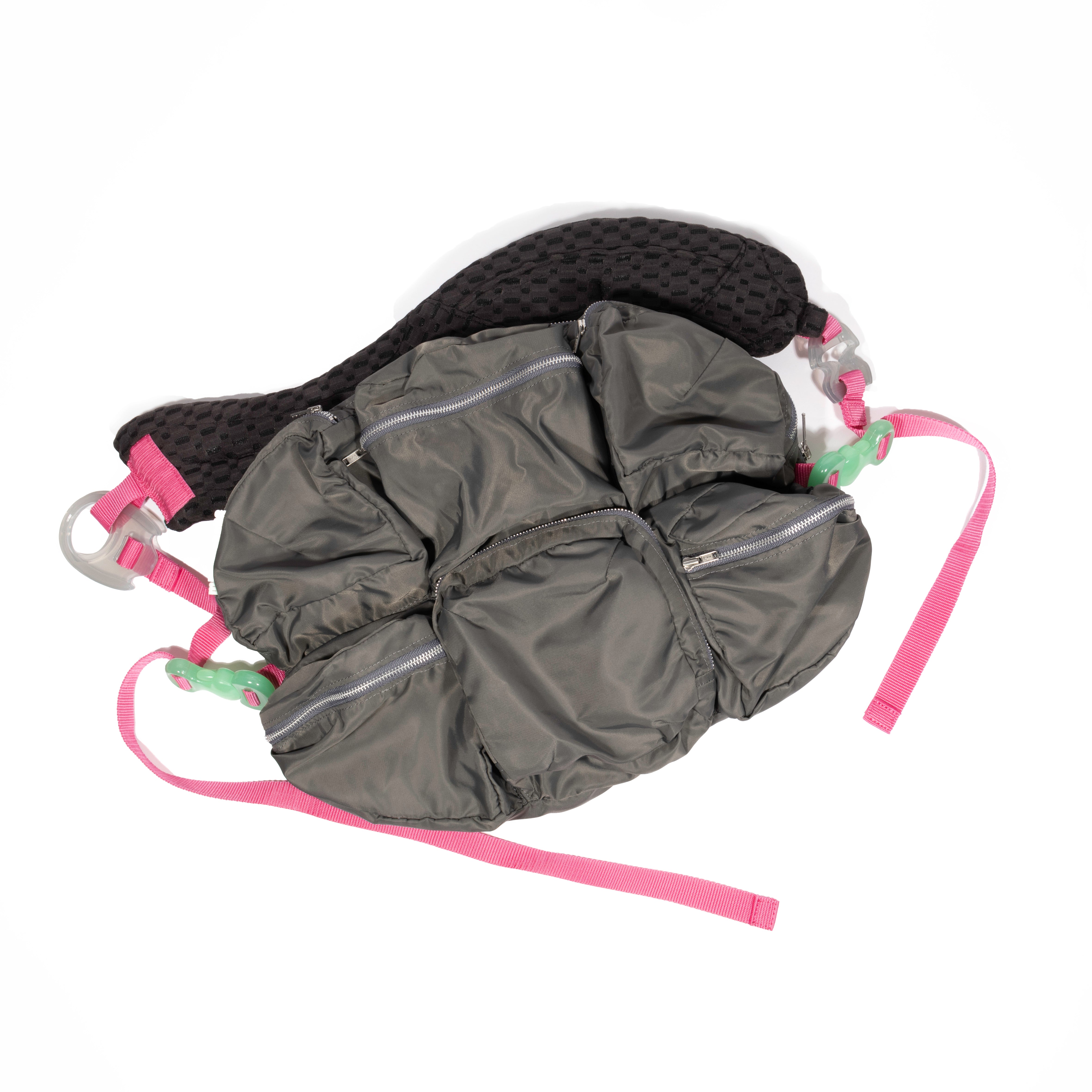7 Pockets bag  Dark Gray × Pink × Green