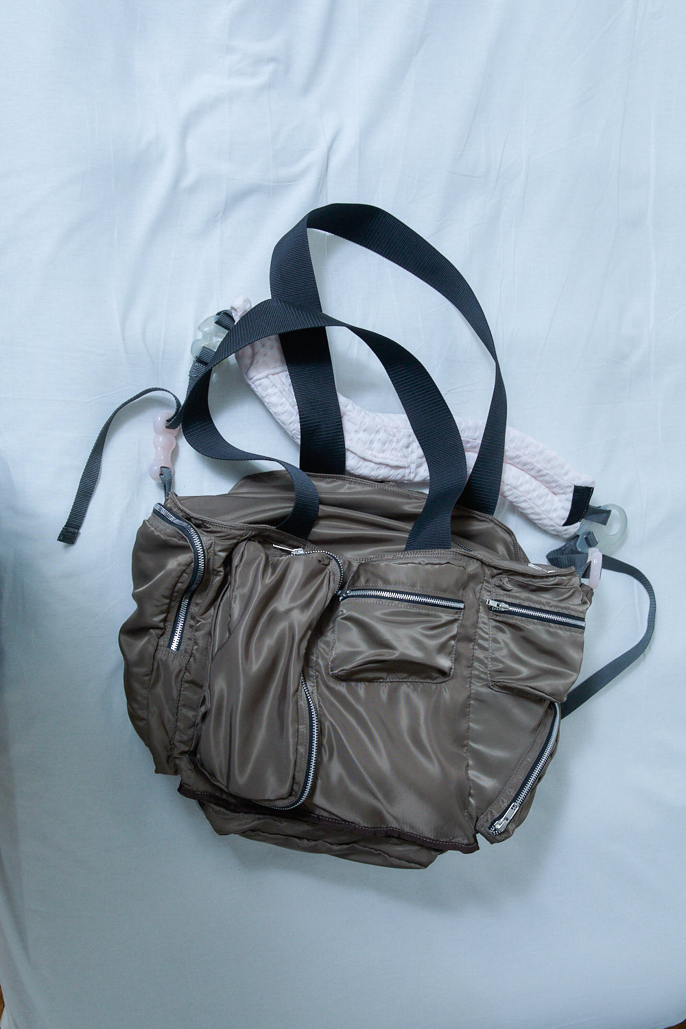 10 pockets bag Brown x Dark Gray x Pink