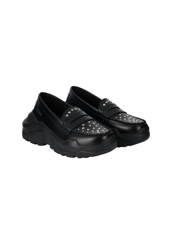 AKIKOAOKI X WE11DONE BLACK WOMENS STUDDED LOAFERS