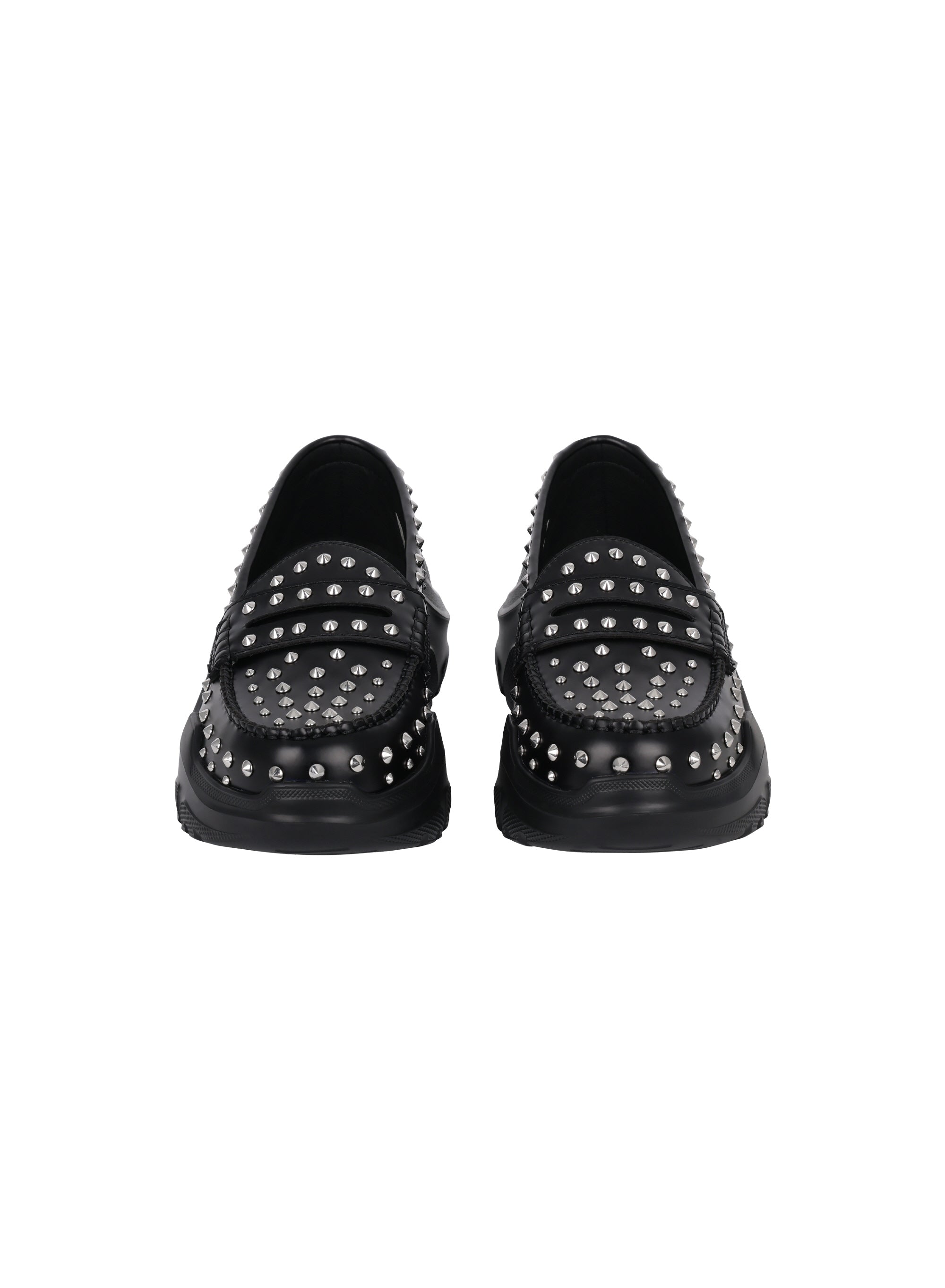 AKIKOAOKI X WE11DONE BLACK WOMENS FULL SILVER STUDDED LOAFERS