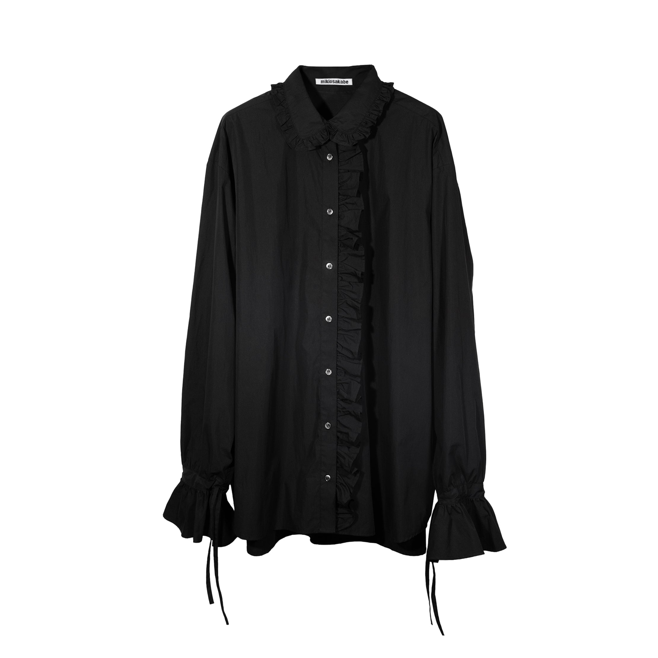 Cotton Frill Collar Shirt Black