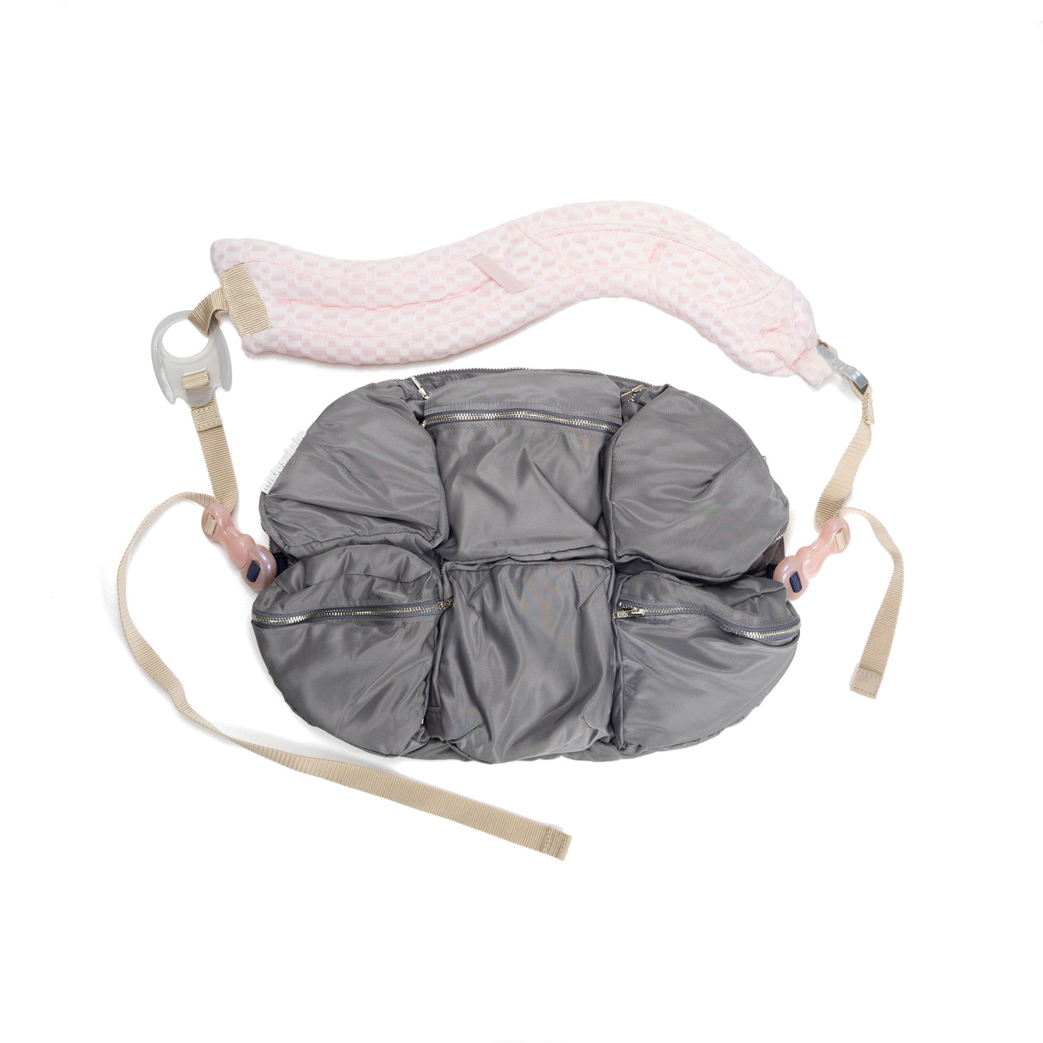 7 Pockets bag  Dark Gray × Beige × Pink